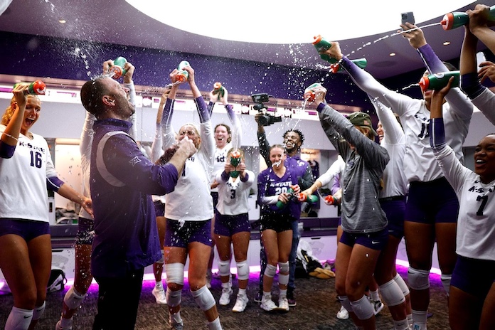 NCAA roundup: The Wildcats douse coach Jason Mansfield after K-State swept Texas