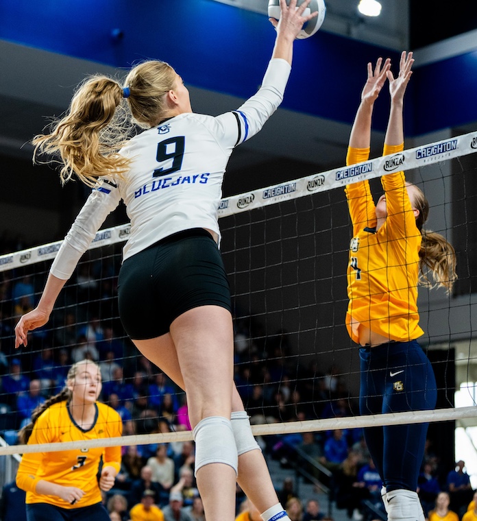 Creighton's Kiana Schmitt hits during a Big East conference win